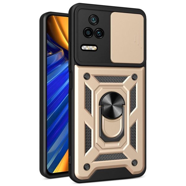 Xiaomi Poco F4 Håndværker Cover m. Magnetisk Kickstand & Cam Slider - Guld For Discount