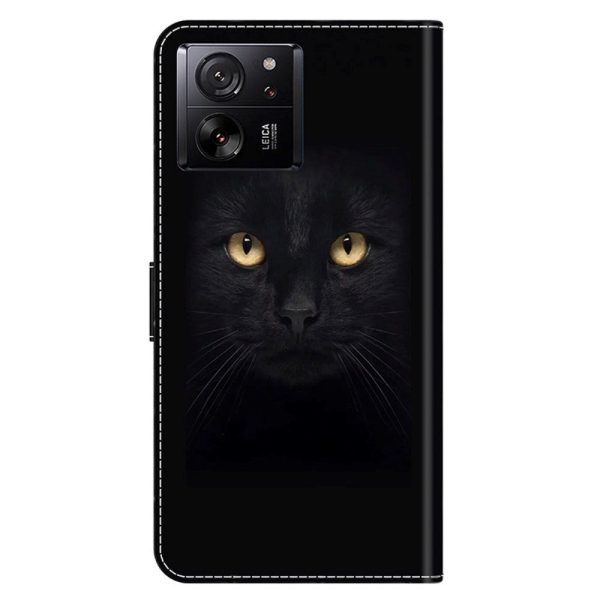 Xiaomi 13T   13T Pro Læder Cover m. Pung & Print - Sort Kat Online Hot Sale