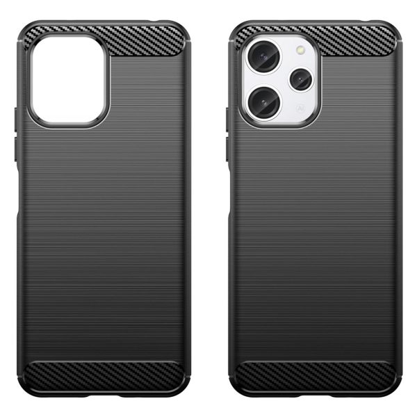 Xiaomi Redmi 12 (4G)   12 (5G)   Poco M6 Pro (5G) Brushed Carbon Fiber Fleksibelt Plastik Cover - Sort Hot on Sale