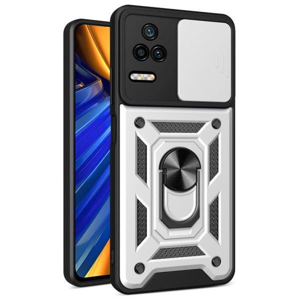 Xiaomi Poco F4 Håndværker Cover m. Magnetisk Kickstand & Cam Slider - Sølv Cheap