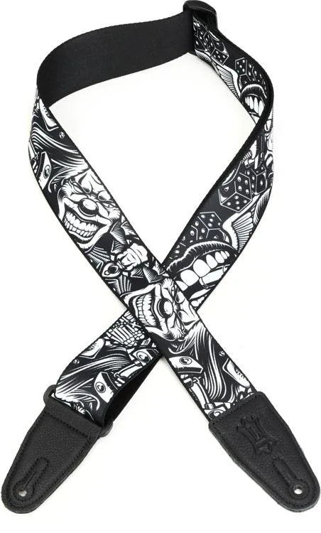 Levy s MP2TAT Poly Tattoo Guitar Strap - 2  (Black White Clowns) Fashion