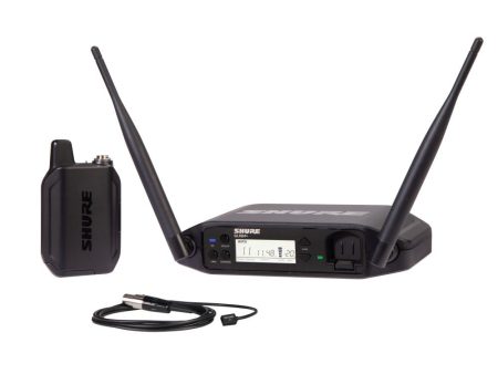 Shure GLXD14+ Dual Band Wireless System with GLXD4+ Tabletop Receiver  GLXD1+ Bodypack Transmitter and WL93 Lavalier Microphone For Sale