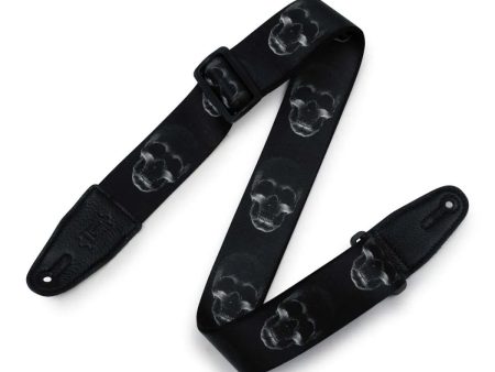 Levy s MPD2-112 Polyester Guitar Strap - 2  (Black & White Scanned Skull Motif) For Discount