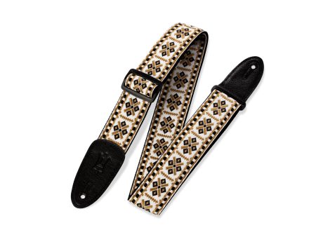 Levy s M8HT-07 60 s Hootenanny Jacquard Weave Guitar Strap - 2  (Gold & White Motif) on Sale