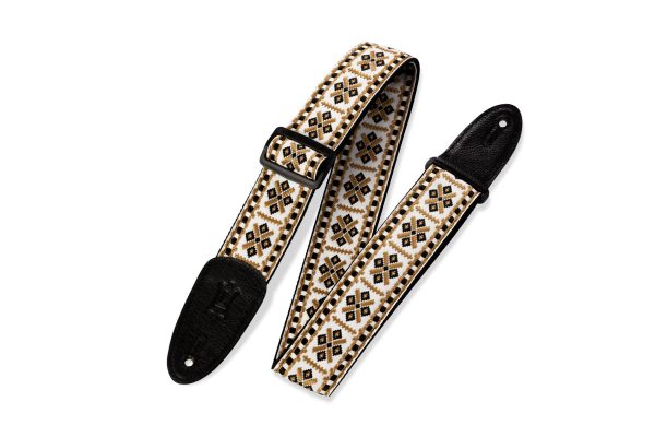 Levy s M8HT-07 60 s Hootenanny Jacquard Weave Guitar Strap - 2  (Gold & White Motif) on Sale