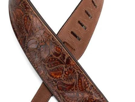 Levy s M4WP-006 Wide Embossed Leather Guitar Strap - 3  (Sundance Line Geranium Whiskey) Cheap