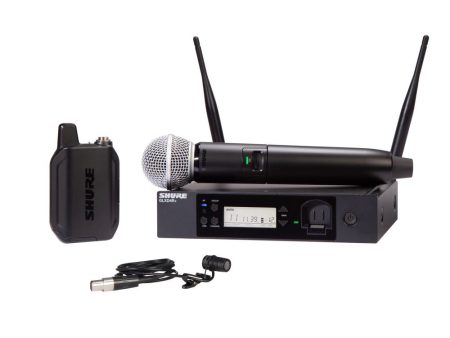 Shure GLXD124R+ Dual Band Wireless System with GLXD4+ Tabletop Receiver SM58® Handheld Transmitter GLXD1+ Bodypack Transmitter and WL185 Lavalier Microphone Cheap