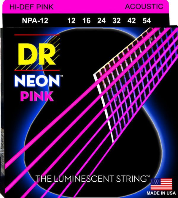 DR Strings NPA-12 NEON Hi-Def Pink Coated Acoustic Strings (12-54) Online Hot Sale